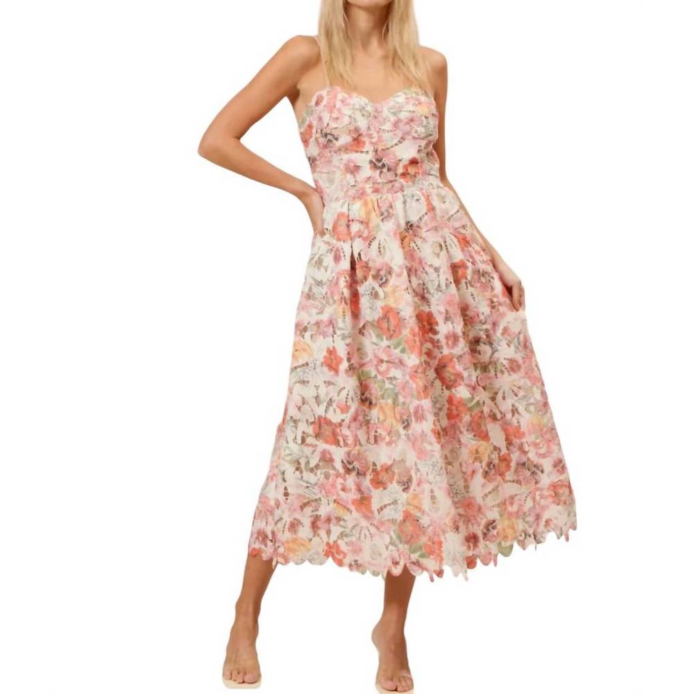 Lucy Paris Floral Midi Dress - Pink and White